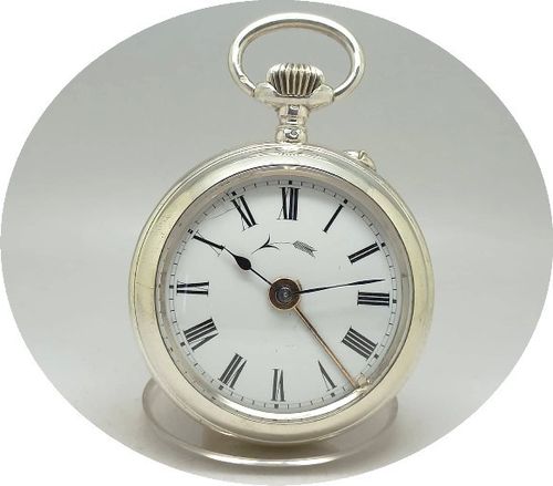 Unusual Silver Pocketwatch with Alarm Clock, ca 1910