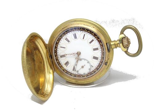 XXXX-Belo Relógio Savonnette, Mostrador Esmalte ponteado a Ouro, ca 1900.